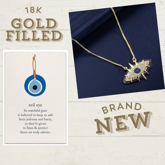 18K Gold Filled Evil Eye Protection Cubic Zirconia Pendant Chain Necklace NEW - Picture 2 of 8